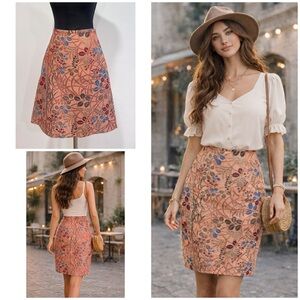 EUC Tocca Metallic Faunas Floral Knee-length Cotton / Silk Boho Classic Skirt 4